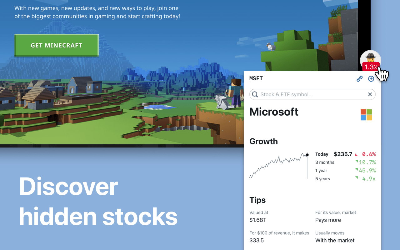 Stock Inspector - Discover hidden stocks, mutual funds and ETFs as you browse the web